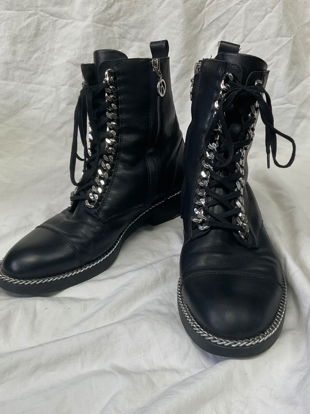 Wishbone Collection Agnes Black Leather Combat Boots